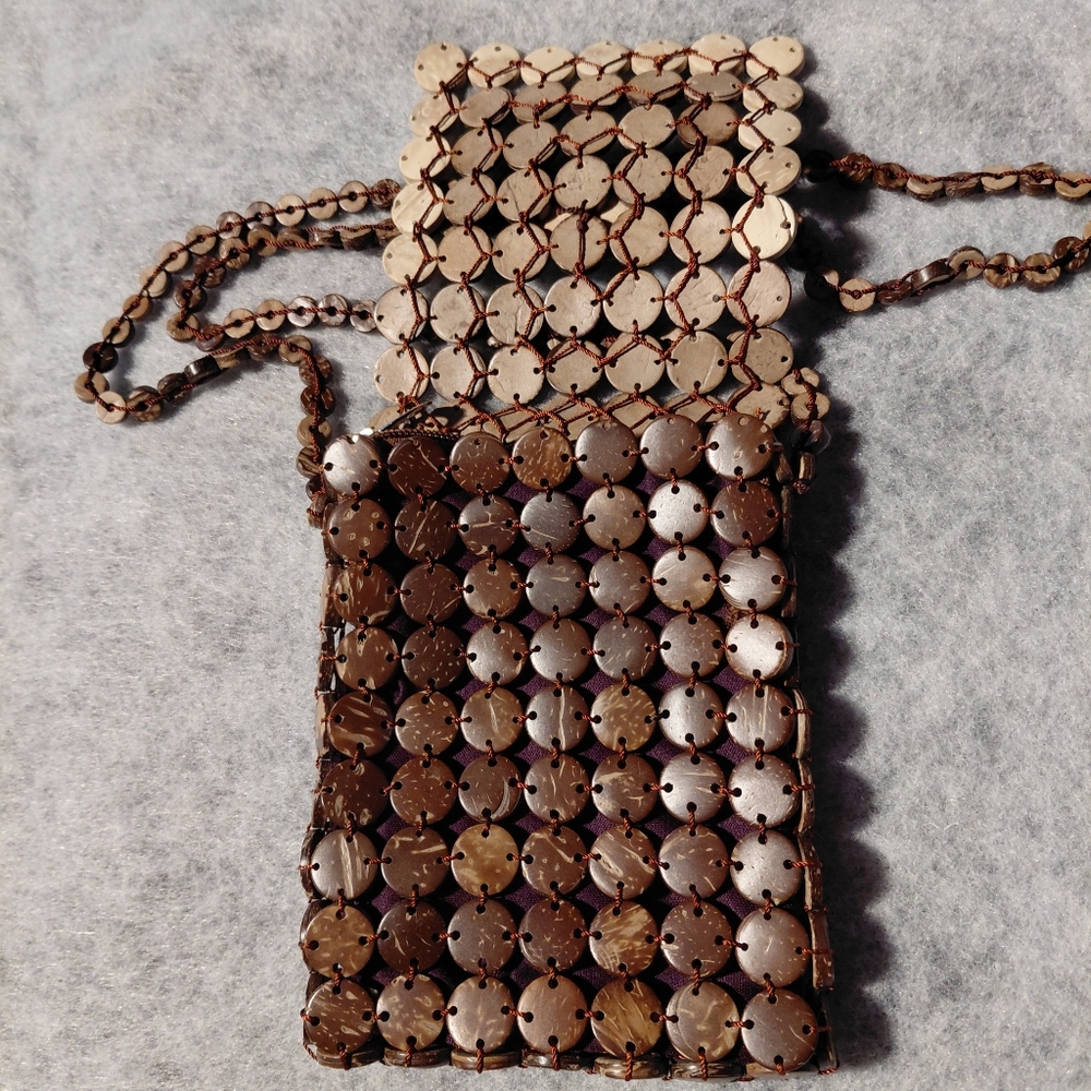 Boho Coconut Shell Crossbody Bag Purse Handmadel, Hawaiian Style - Picture 2 of 8